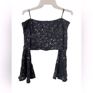 City Tiangles Sequin Bell Sleeves Cold Shoulders Crop Top Size 5